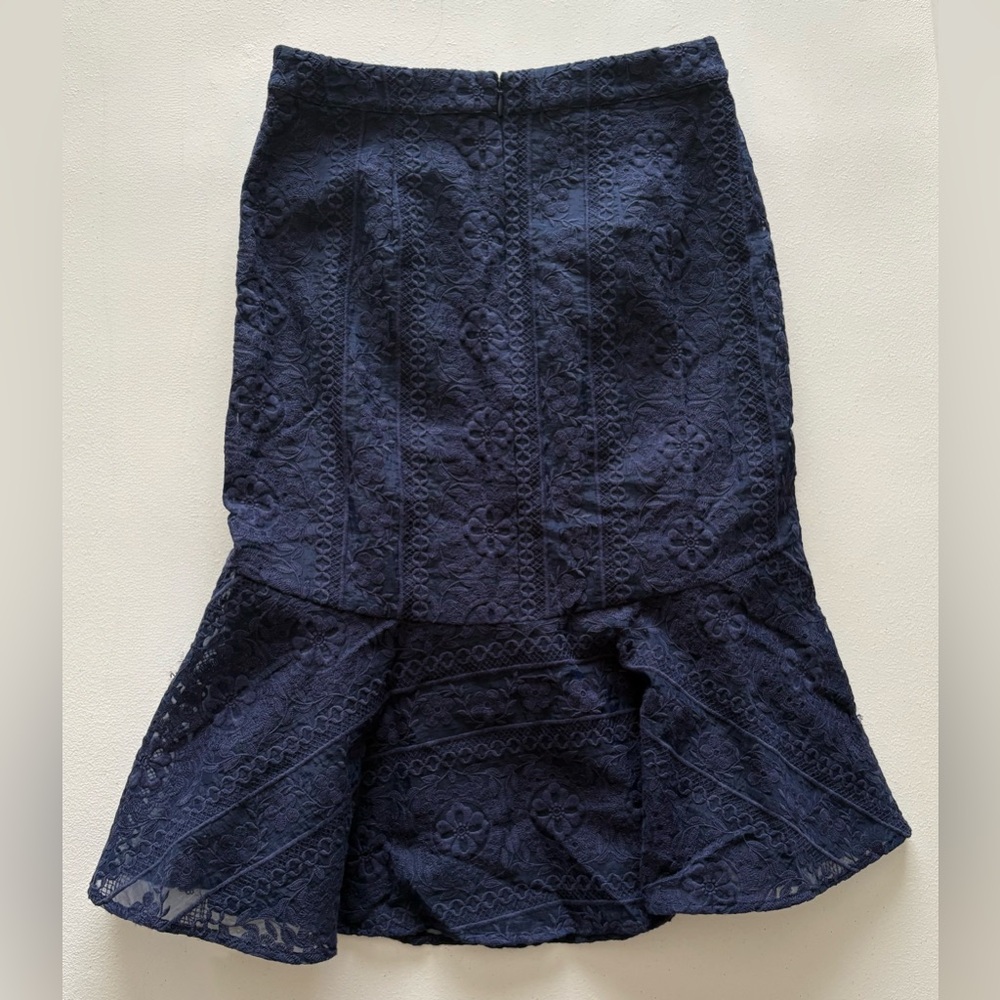 XS Rachel Parcell Navy Blue Flounce Hem Lace A Line Skirt